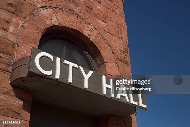 city hall sign - civic buildings stock pictures, royalty-free photos & images