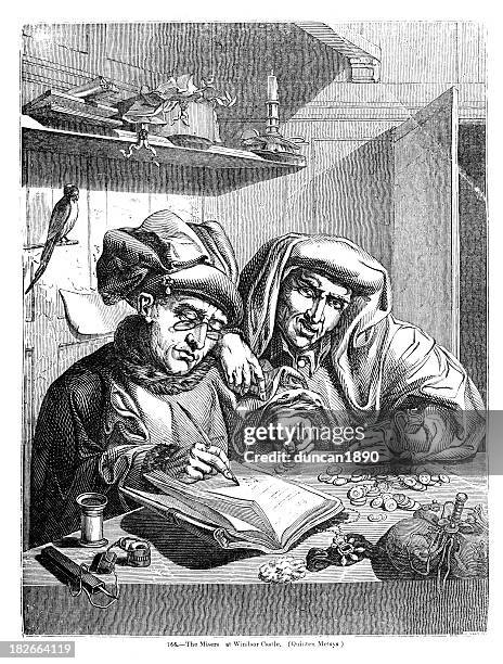 the misers - counting stock illustrations