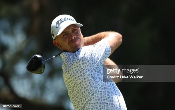 Louis de Jager of South Africa plays a shot on the 4th hole during day three of the Investec South African Open Championship at Blair Atholl Golf &...