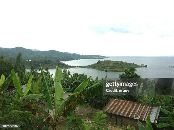 paisaje de ruanda - lago kivu fotografías e imágenes de stock