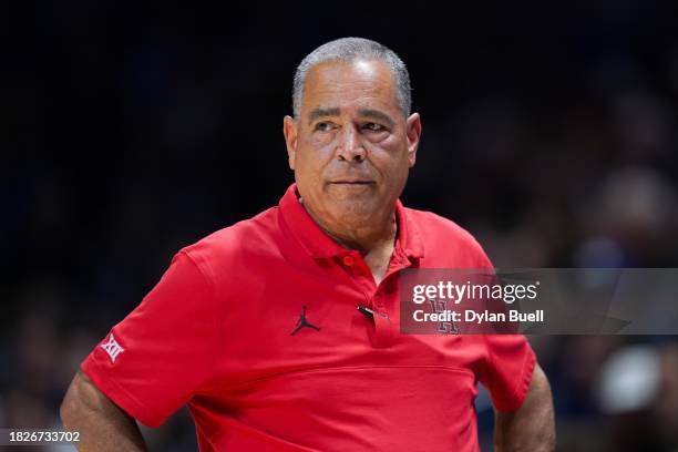 Head coach Kelvin Sampson of the Houston Cougars looks on in the first half against the Xavier Musketeers at the Cintas Center on December 01, 2023...