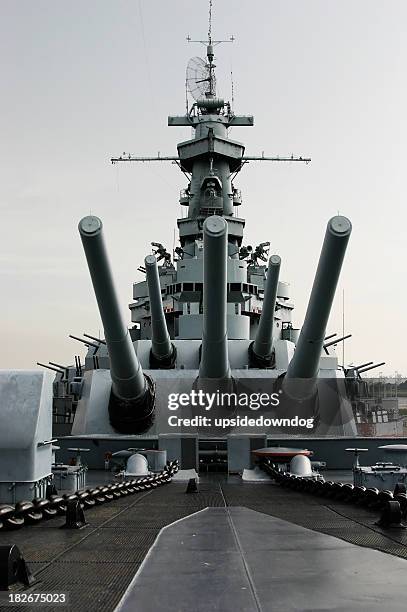 close up of the battleship uss alabama - battle ship bildbanksfoton och bilder