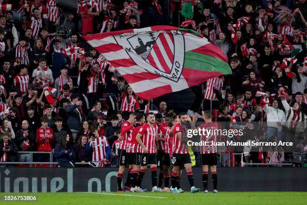 Inaki Williams of Athletic Club celebrates after scoring their third side goal during the LaLiga EA Sports match between Athletic Bilbao and Rayo...