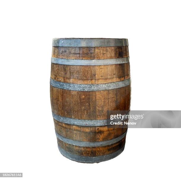 wooden barrel isolated on white background - bierfass stock-fotos und bilder