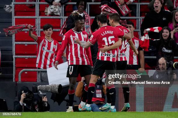 Nico Williams of Athletic Club celebrates after scoring their third side goal during the LaLiga EA Sports match between Athletic Bilbao and Rayo...