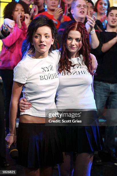 Russian pop singers TATU appear on MTV's TRL March 3, 2003 at the MTV studios in New York City.