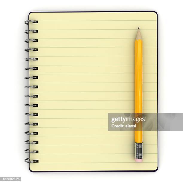 notepad and pencil - spiral notebook stock pictures, royalty-free photos & images