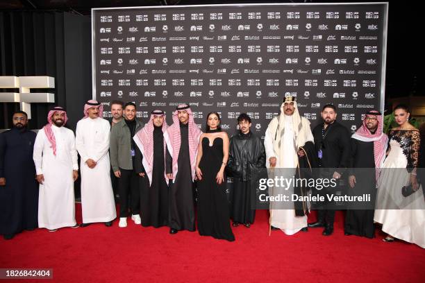 Almotaz Aljefri, Yazeed Almajyul, Adwa Bader, Meshal Aljaser, Alaa Faden, Gibran and guests attend the red carpet for "Naga" during the Red Sea...
