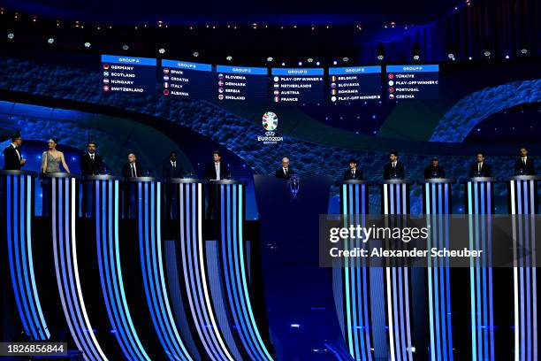 The final groups are seen after the UEFA EURO 2024 Final Tournament Draw at Elbphilharmonie on December 02, 2023 in Hamburg, Germany.