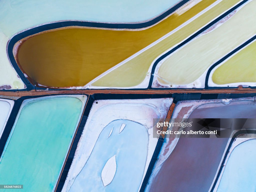 Aerial abstract view taken by drone of Potash Pond during a summer day, Moab, Utah, United States of America
