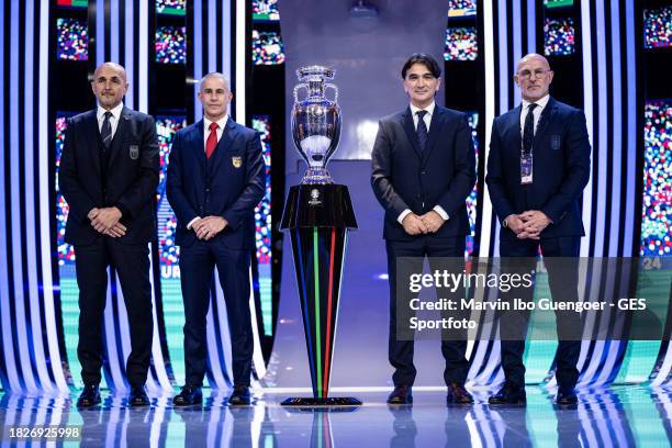 Italy's head coach Luciano Spalletti, Albania's head coach Sylvinho, Croatia's head coach Zlatko Dalic and Spain's head coach Luis de la Fuente pose...