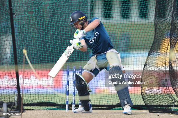 Jos Buttler of England bats during a Nets and Training session ahead of the first ODI during CG United One Day International series at Sir Vivian...