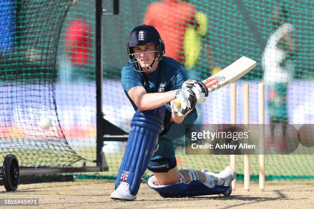 Harry Brook of England bats during a Nets and Training session ahead of the first ODI during CG United One Day International series at Sir Vivian...