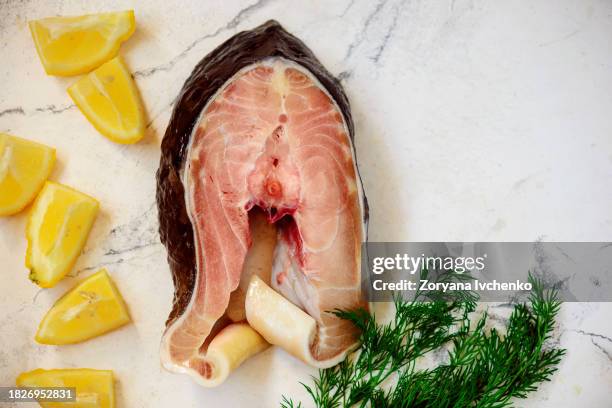 raw sturgeon steak - sturgeon stock pictures, royalty-free photos & images