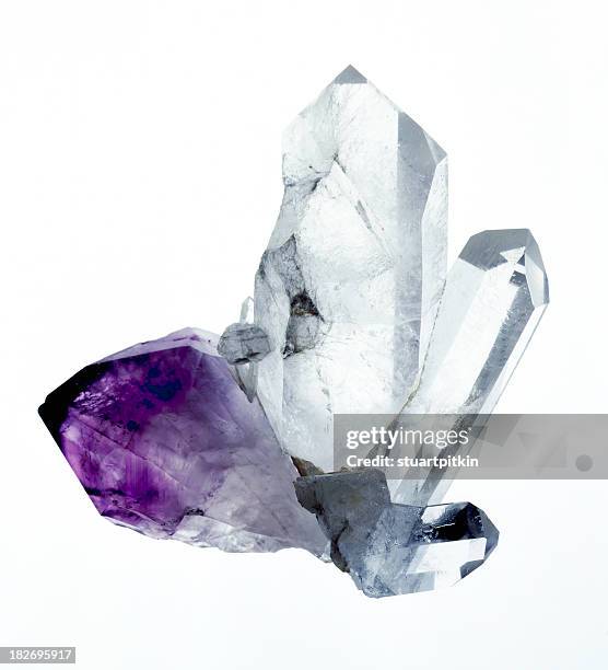 amythyst & quartz crystals - quartz stockfoto's en -beelden