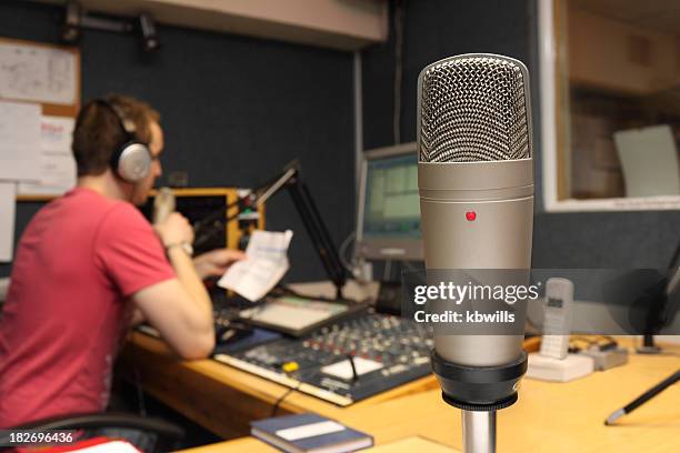 guest view of microphone in radio station - radio dj stock pictures, royalty-free photos & images