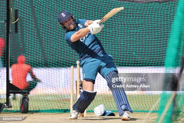 Phil Salt of England bats during a Nets and Training session ahead of the first ODI during CG United One Day International series at Sir Vivian...