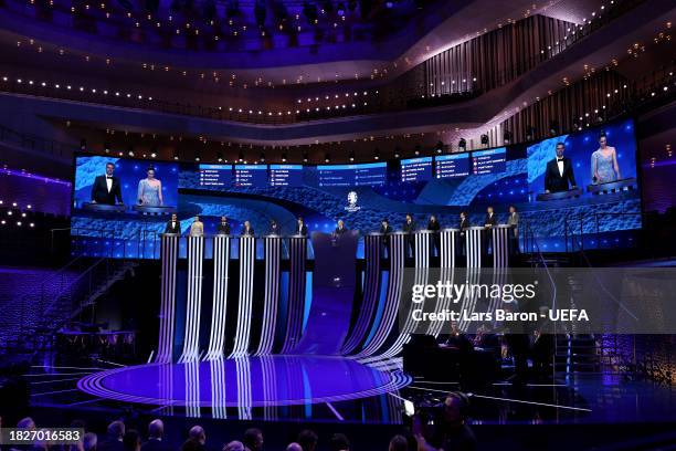 General view inside the auditorium as the draw is made during the UEFA EURO 2024 Final Tournament Draw at Elbphilharmonie on December 02, 2023 in...