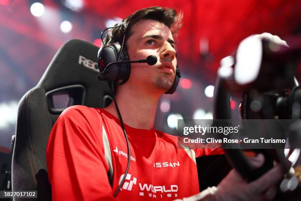 Mateo Estevez of Argentina and Nissan competes during the Manufacturers Cup Final in the Gran Turismo World Series Finals at Fira de Barcelona on...