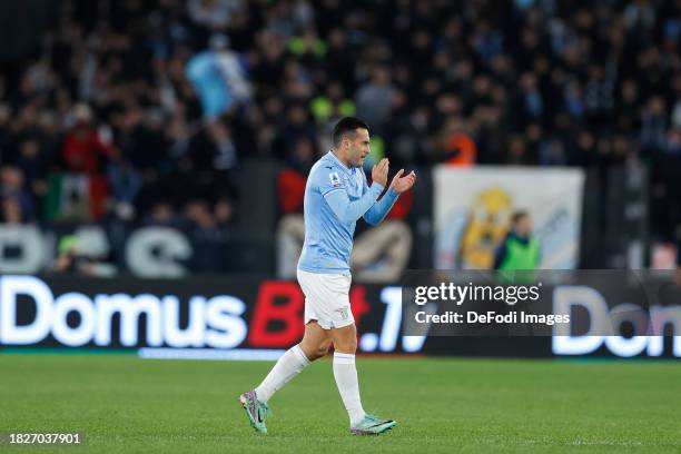 Pedro of SS Lazio celebrates after scoring his team's first goal during the Serie A TIM match between SS Lazio and Cagliari Calcio at Stadio Olimpico...