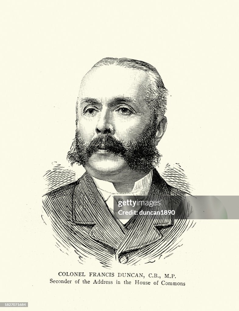 Le colonel Francis Duncan, officier de l’artillerie royale, avocat, historien et politicien conservateur. Il siège à la Chambre des communes de 1885 à 1888.