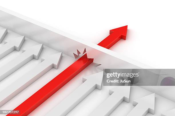 concept of don't stop with red arrow breaking the boundary - grens stockfoto's en -beelden