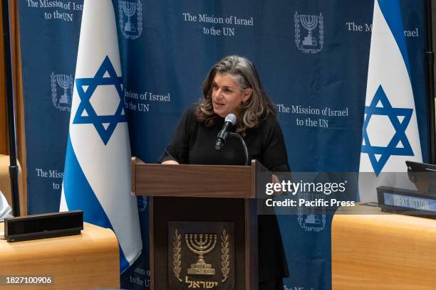 Shari Mendes speaks during special event to address sexual violence during Hamas terror attack on October 7 held at UN Headquarters. During the...