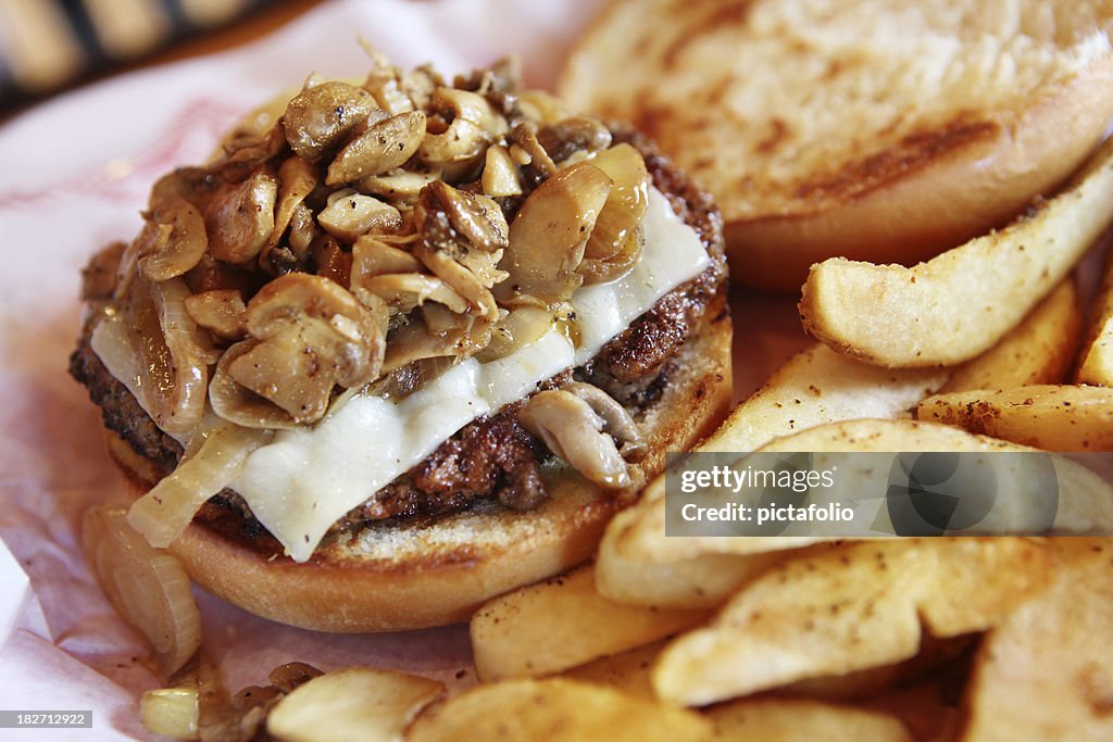 Swiss mushroom burger