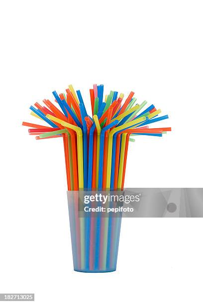 viele bunte tubulus in blau - drinking straw stock-fotos und bilder