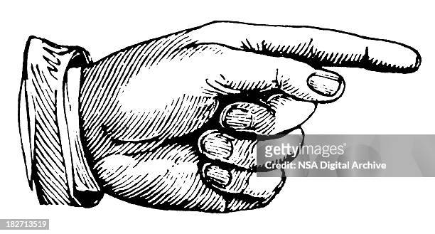 hand pointing right | antique design illustrations - illustration technique stock illustrations