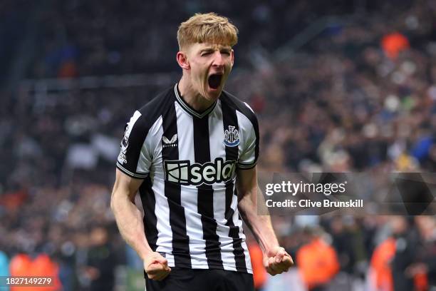 Anthony Gordon of Newcastle United celebrates after scoring the team's first goal during the Premier League match between Newcastle United and...