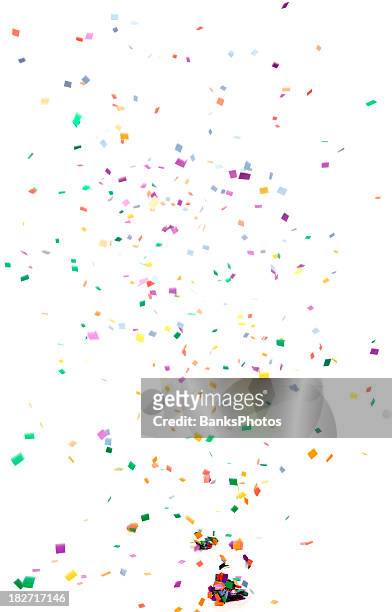 paper confetti falling, isolated on white - confetti stockfoto's en -beelden