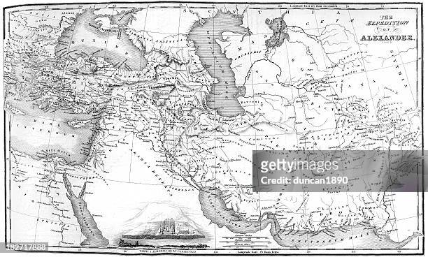 alexander the greats empire - persian empire map stock illustrations