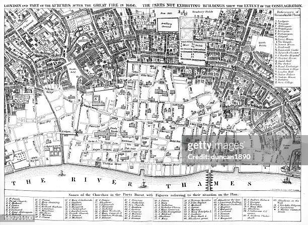 london after the great fire - london map stock illustrations