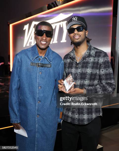 Babyface and Metro Boomin, winner of the Producer of the Year award, pose onstage during Variety's Hitmakers presented by Sony Audio on December 02,...