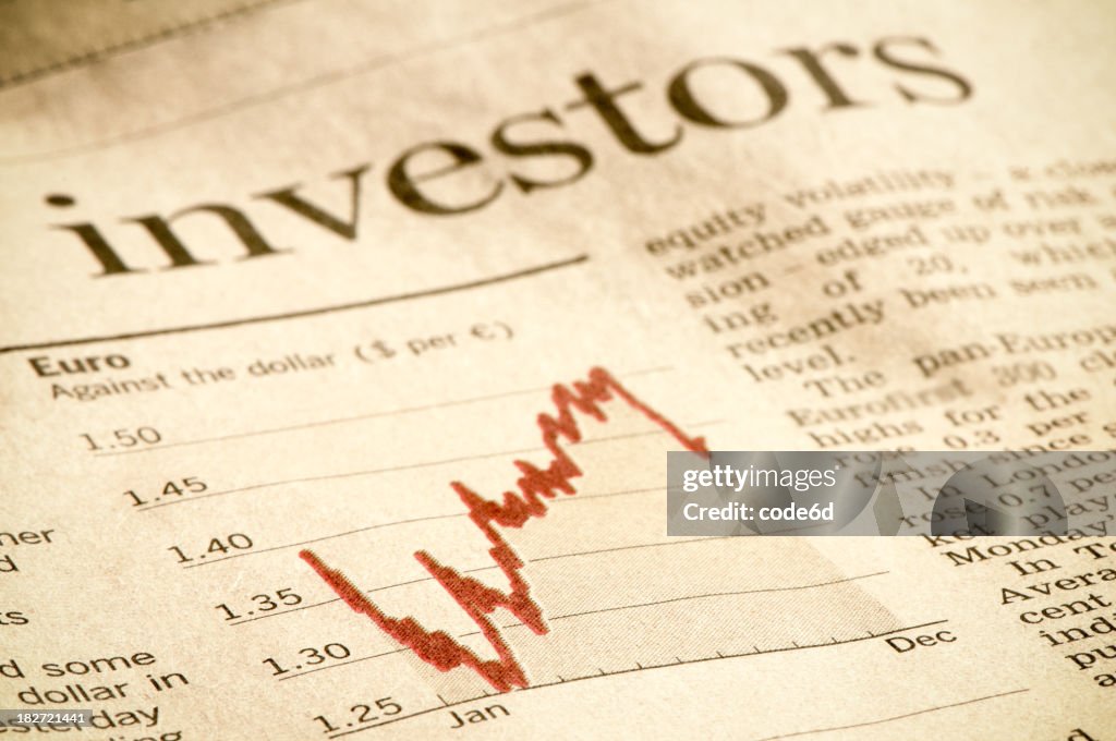 Investment diagram in financial magazine, investors headline, Euro against Dollar