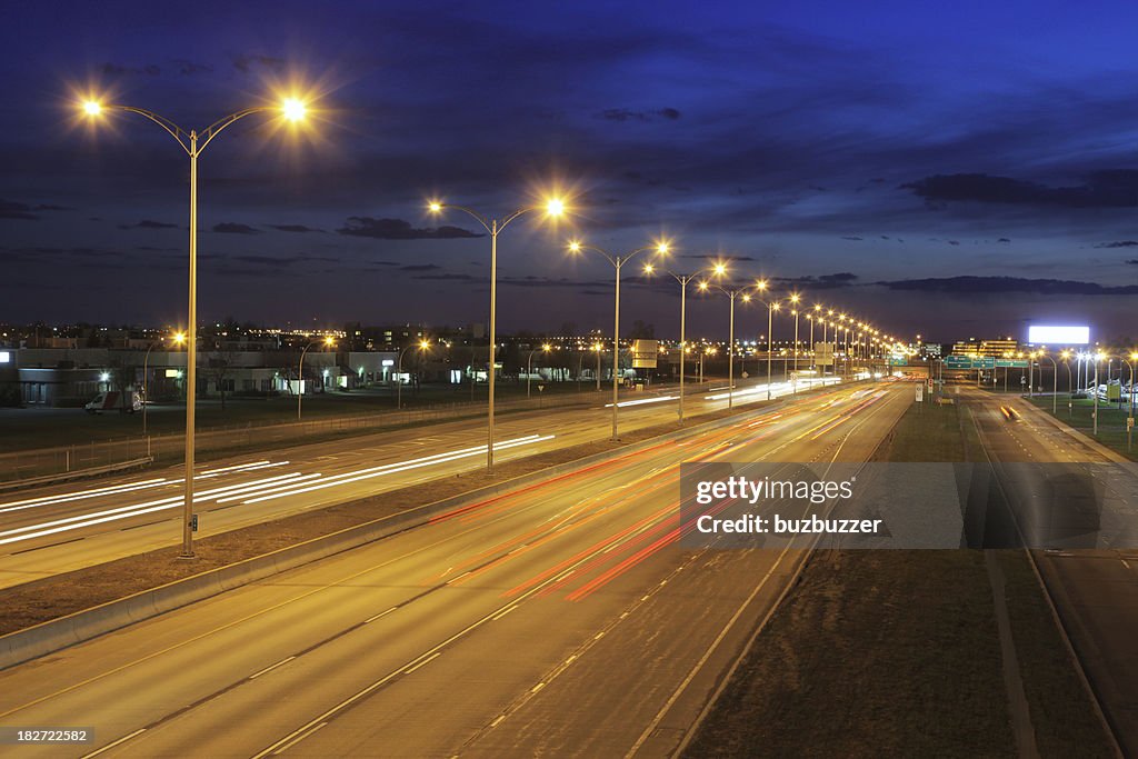 Montreal Illuminated Highway at Night