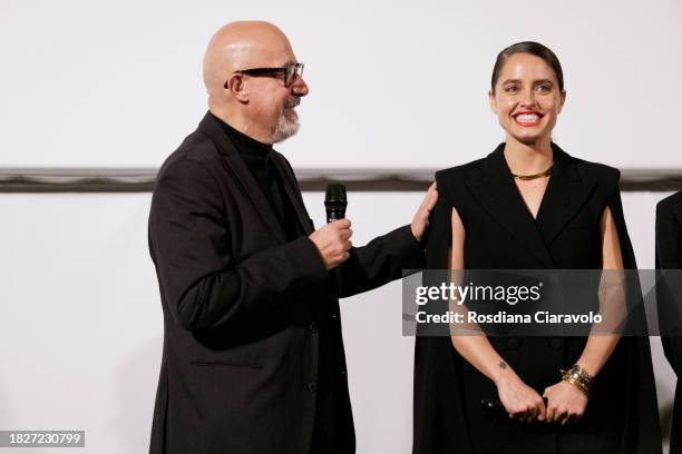 Actress Matilde Gioli and Director Nicola Barnaba attends the 33rd Noir In Festival 2023 on December 02, 2023 in Milan, Italy.