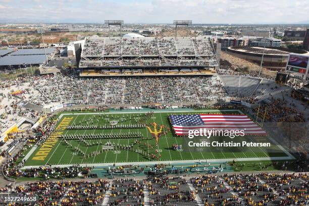 General view during the national anthem to the NCAAF game between the Arizona State Sun Devils and the Oregon Ducks at Mountain America Stadium on...