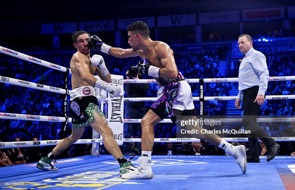Jordan Rutter Boxing Michael Conlan is punched by Jordan Gill during the WBA International ...