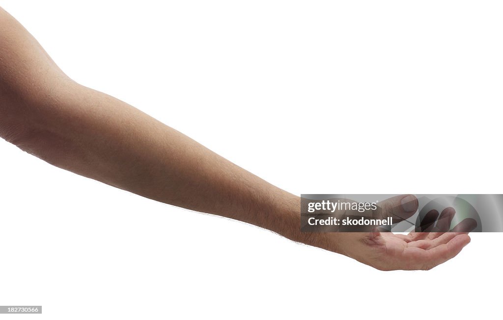 Arm Reaching Out to Help on White