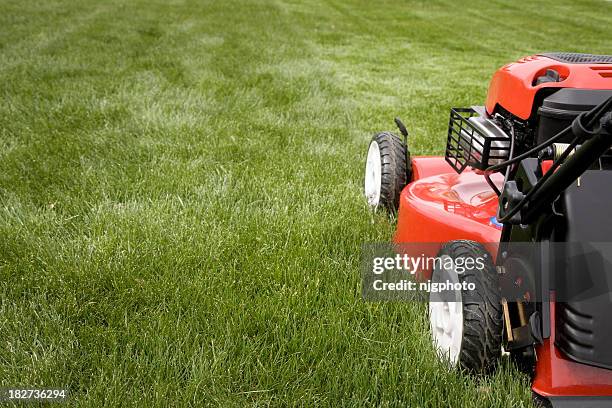 a lawnmower mowing the grass on a lawn - cutting grass stock pictures, royalty-free photos & images