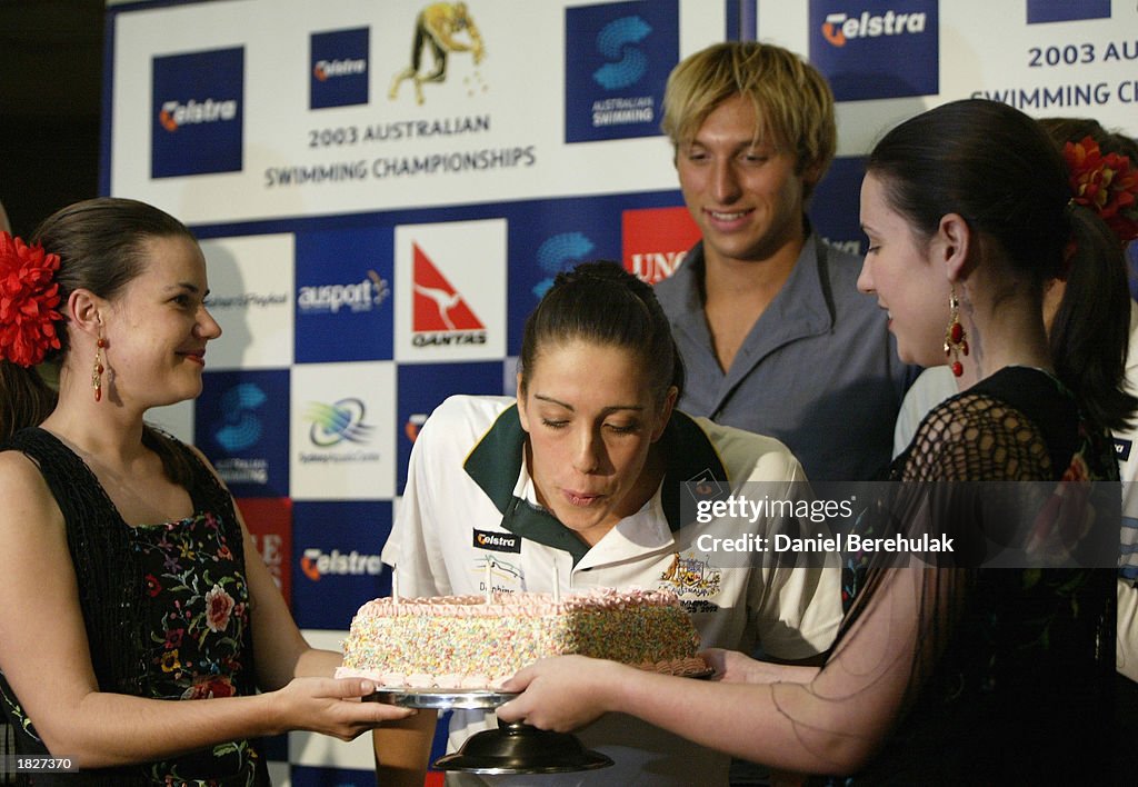 Swimmer Felicity Galvez of Australia celebrates
