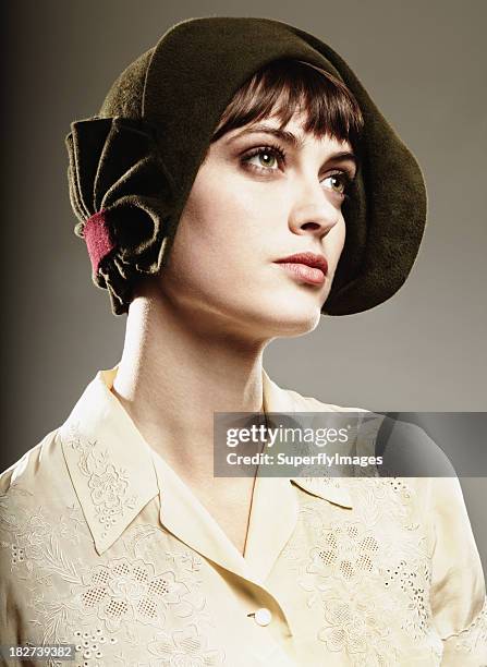 woman dressed in vintage clothing - 1940s fashion stock pictures, royalty-free photos & images