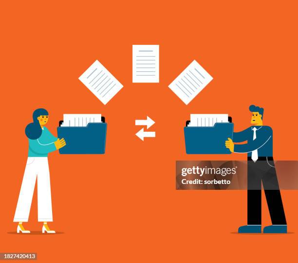 transferred documents - business people - computer file stock illustrations