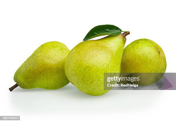 pears green with leaf - pear tree stock pictures, royalty-free photos & images