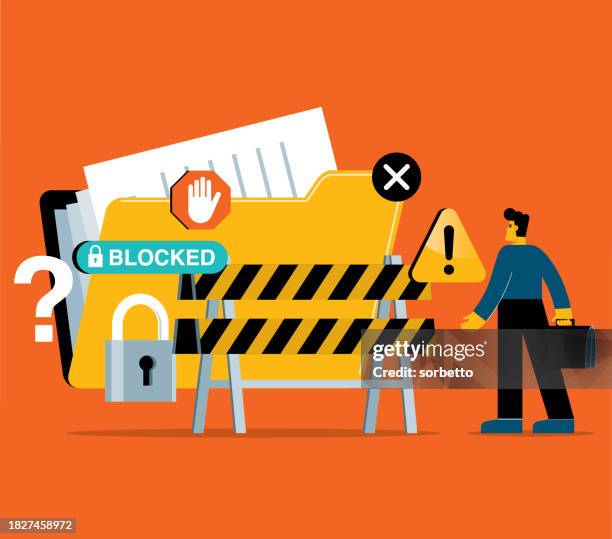 ilustraciones, imágenes clip art, dibujos animados e iconos de stock de businesman - gestión y seguridad de archivos digitales - ransomware