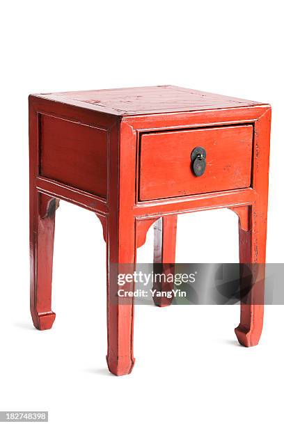 chinese red lacquer antique wooden furniture side table with drawer - side table stock pictures, royalty-free photos & images