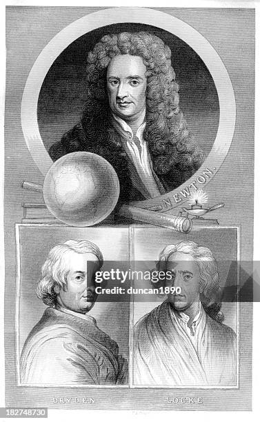 isaac newton, john dryden and locke - sir isaac newton physicist stock illustrations