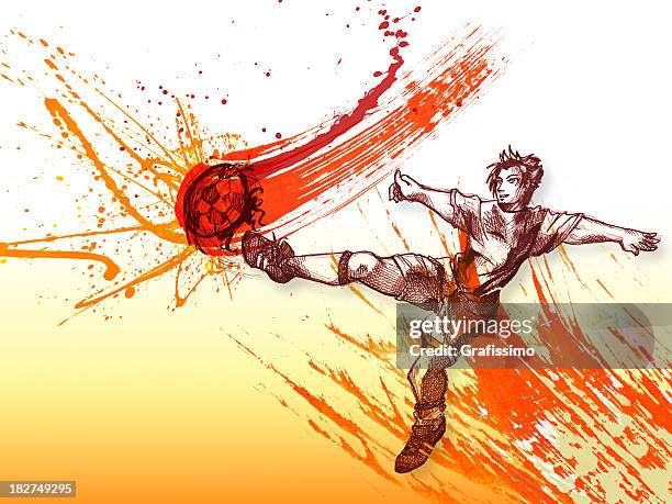 drawing soccer player kicking a ball - kicking-soccer-ball-clip-art stock illustrations
